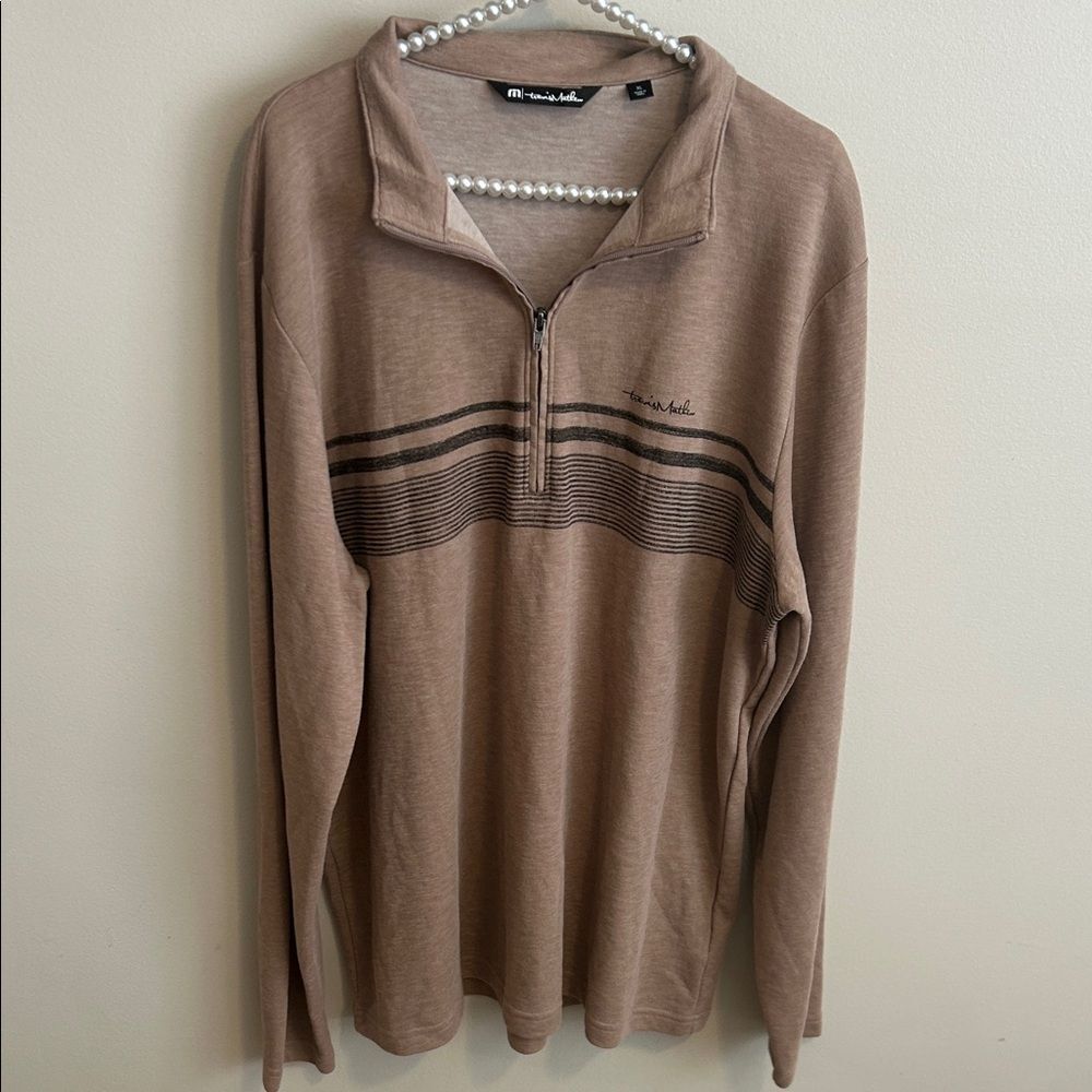 Travis Mathew Continent Edge 1/4 Zip Pullover Men's XL Tan Brown Stripe